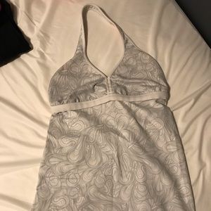 White and gray Lululemon halter top.